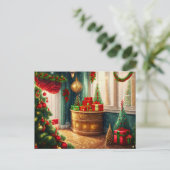Feestelijk ingerichte kamer, traditionele kerst briefkaart (Staand voorkant)