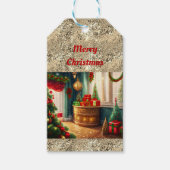 Feestelijk ingerichte kamer, traditionele kerst cadeaulabel (Voorkant)
