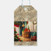 Feestelijk ingerichte kamer, traditionele kerst cadeaulabel (Achterkant)