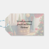 Feestelijk ingerichte kamer, traditionele kerst cadeaulabel (Achterkant Horizontaal)