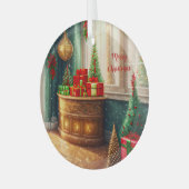 Feestelijk ingerichte kamer, traditionele kerst - glas ornament (Voorkant links)