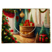 Feestelijk ingerichte kamer, traditionele kerst groot cadeauzakje (Voorkant)
