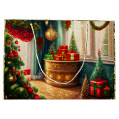 Feestelijk ingerichte kamer, traditionele kerst groot cadeauzakje (Achterkant)
