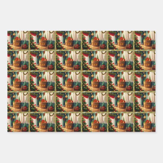 Feestelijk ingerichte kamer, traditionele kerst inpakpapier vel (Voorkant)