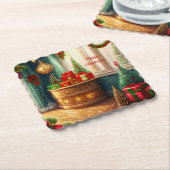 Feestelijk ingerichte kamer, traditionele kerst kartonnen onderzetters (Gebogen)