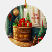 Feestelijk ingerichte kamer, traditionele kerst keramisch ornament (Voorkant)