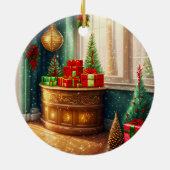 Feestelijk ingerichte kamer, traditionele kerst keramisch ornament (Achterkant)