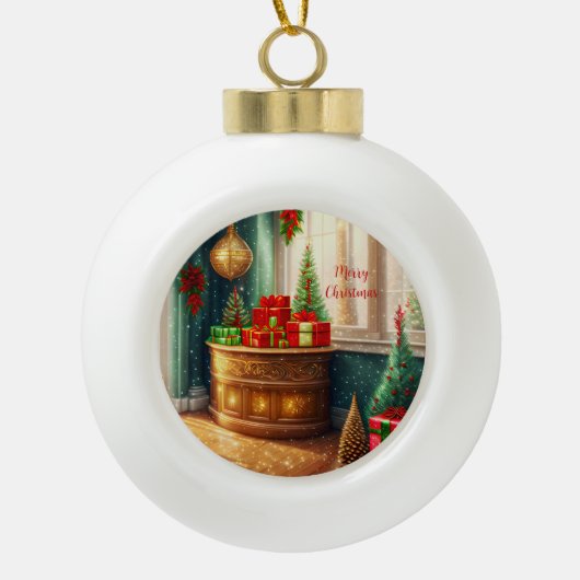 Feestelijk ingerichte kamer, traditionele kerst - keramische bal ornament (Voorkant)