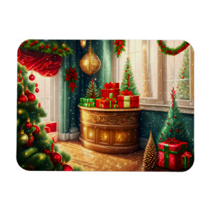Feestelijk ingerichte kamer, traditionele kerst magneet