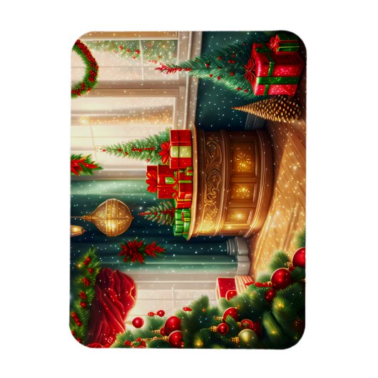 Feestelijk ingerichte kamer, traditionele kerst magneet (Verticaal)