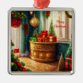 Feestelijk ingerichte kamer, traditionele kerst - metalen ornament (Voorkant)