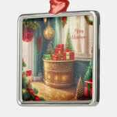 Feestelijk ingerichte kamer, traditionele kerst - metalen ornament (Links)