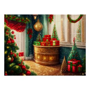 Feestelijk ingerichte kamer, traditionele kerst perfect poster