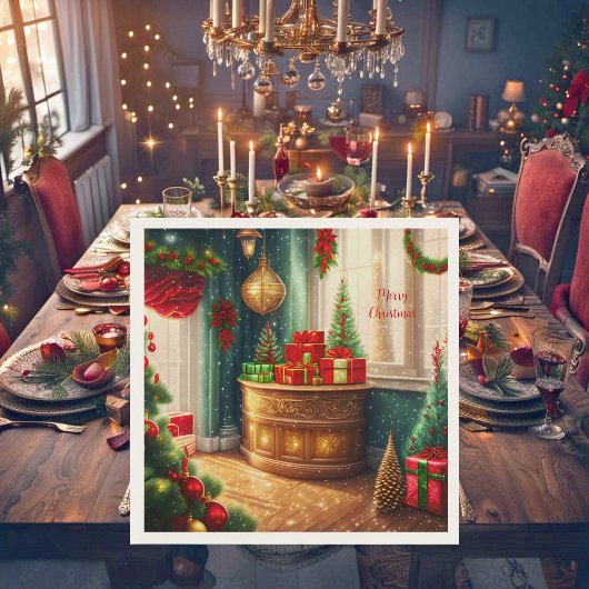 Feestelijk ingerichte kamer, traditionele kerst servet