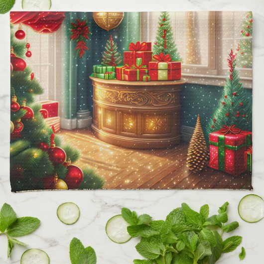 Feestelijk ingerichte kamer, traditionele kerst theedoek (Gevouwen)