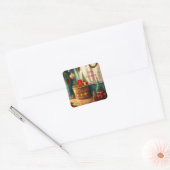 Feestelijk ingerichte kamer, traditionele kerst vierkante sticker (Envelop)