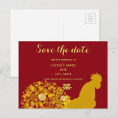 Feestelijk Jaar van Haan Goud Rood Chinese Huwelij Aankondigingskaart (Voorkant / Achterkant)