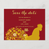 Feestelijk Jaar van Haan Goud Rood Chinese Huwelij Aankondigingskaart (Voorkant)