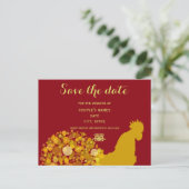 Feestelijk Jaar van Haan Goud Rood Chinese Huwelij Aankondigingskaart (Staand voorkant)