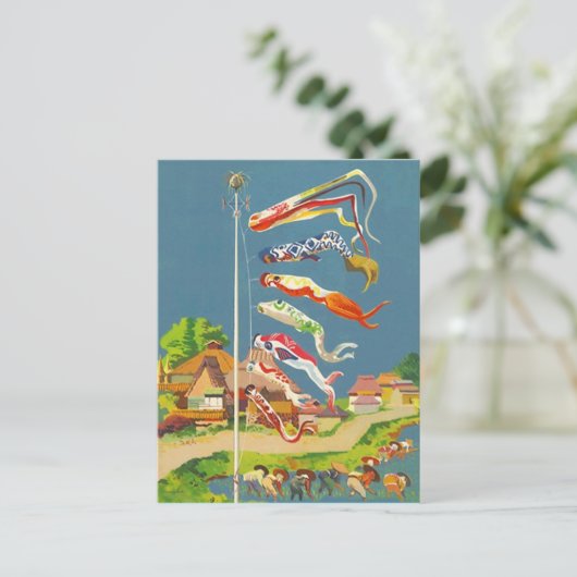 FEESTELIJK JAPANS BRIEFKAART KOINOBORI WINDSOCKS ~ (Staand voorkant)