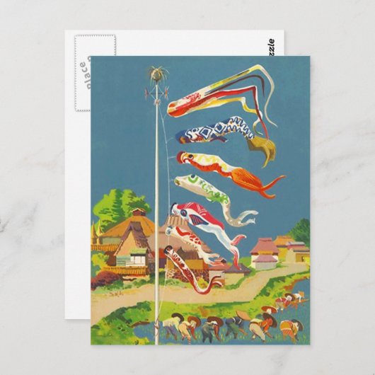 FEESTELIJK JAPANS BRIEFKAART KOINOBORI WINDSOCKS ~ (Voorkant / Achterkant)