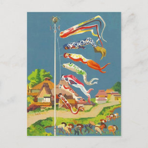 FEESTELIJK JAPANS BRIEFKAART KOINOBORI WINDSOCKS ~