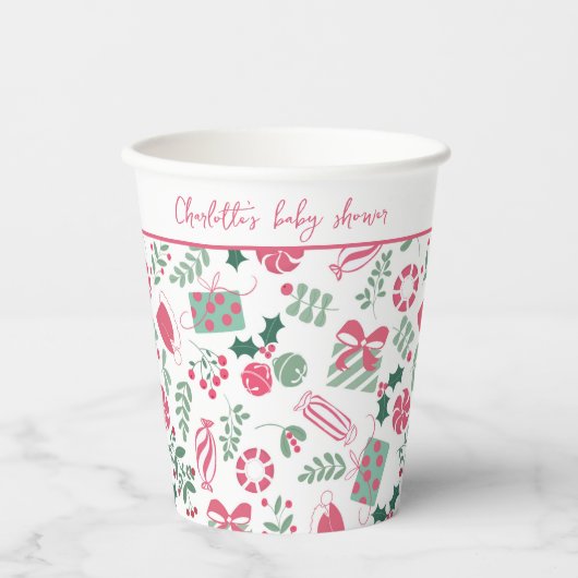 Feestelijk Kerst Baby shower Papieren Bekers (Voorkant)