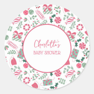 Feestelijk Kerst Baby shower Ronde Sticker