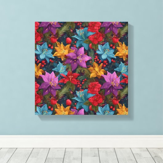 Feestelijk Kerst Botanic Patroon Canvas Afdruk (Insitu (Houten vloer))