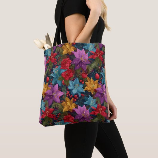 Feestelijk Kerst Botanic Patroon Tote Bag (Dichtbij)
