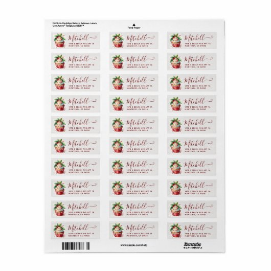 Feestelijk Kerst Cupcake Script Adres Etiket (Full Sheet)