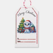 Feestelijk kerst label met een vrolijke sneeuwman cadeaulabel (Voorkant)