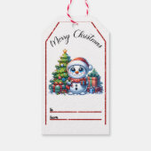 Feestelijk kerst label met een vrolijke sneeuwman cadeaulabel (Achterkant)
