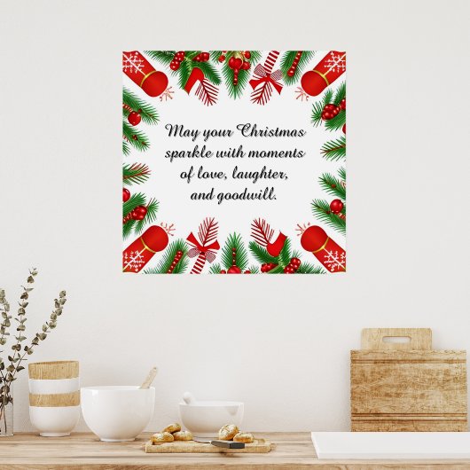 Feestelijk Kerst Lijst met Pine Branches Poster (Keuken)