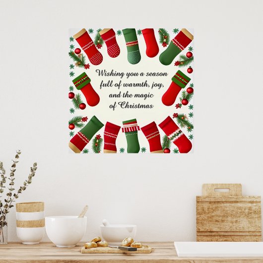 Feestelijk Kerst Lijst met Pine Branches Poster (Keuken)