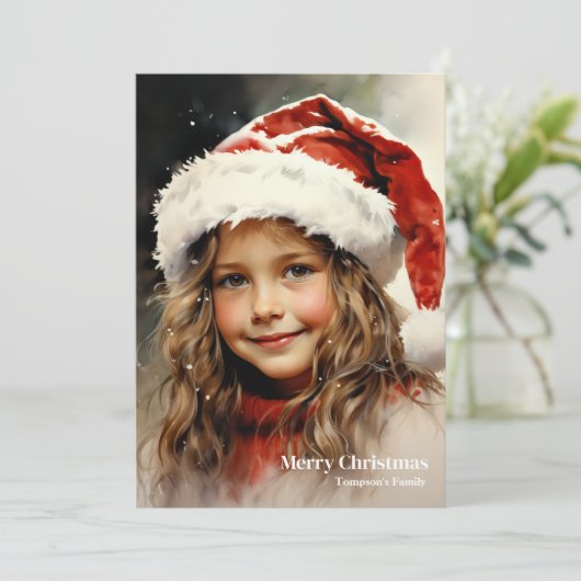 Feestelijk Kerst meisje met holly berry Feestdagenkaart (Staand voorkant)