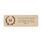 Feestelijk Kerst Monogram Krans Vakantie Etiket (Voorkant)