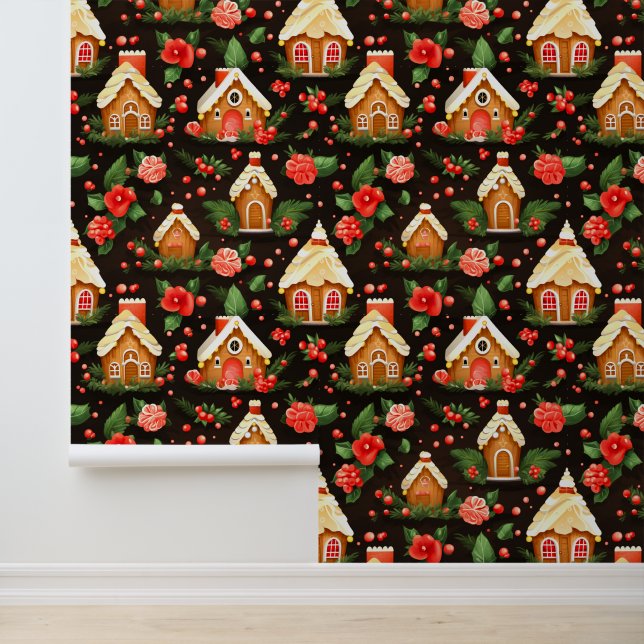 Feestelijk kerst peperkoekhuis behang (Applicatie)