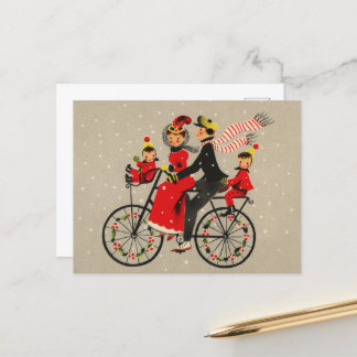 Feestelijk Kerst retro Familiefietsen Feestdagenkaart