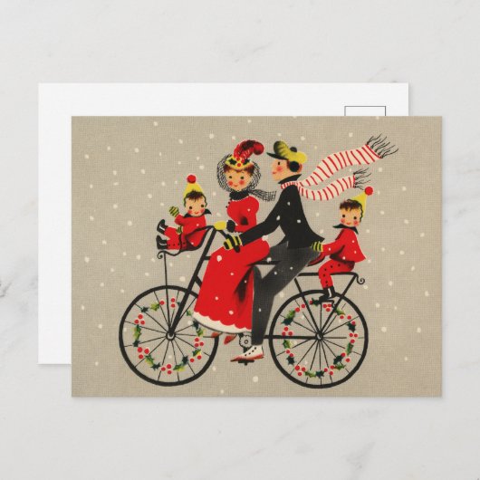 Feestelijk Kerst retro  Familiefietsen Feestdagenkaart (Voorkant / Achterkant)