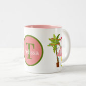 Feestelijk Kerst roze flamingo monogram Tweekleurige Koffiemok (Voorkant rechts)