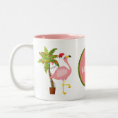 Feestelijk Kerst roze flamingo monogram Tweekleurige Koffiemok (Links)