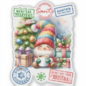 Feestelijk Kerst sticker met een vrolijke elf (Voorkant)