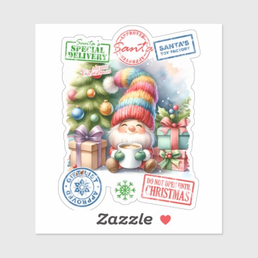 Feestelijk Kerst sticker met een vrolijke elf (Vel)