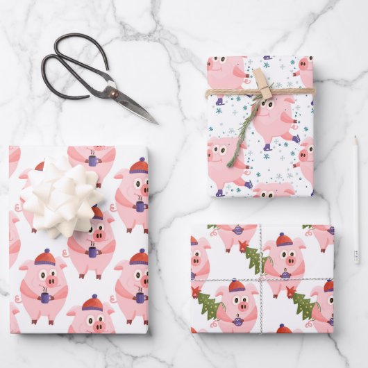 Feestelijk kerst varkens inpakpapier vellen (Voorkant)