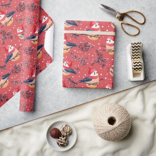 Feestelijk kerst vogels en bladpatroon cadeaupapier (Crafts)
