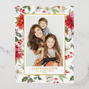 Feestelijk Kerst Winter Bloemmotief Foto Folie Feestdagen Briefkaart