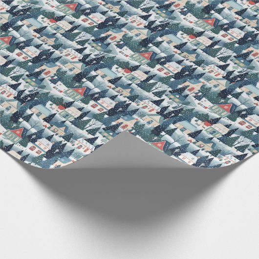  feestelijk kerstdorp cadeaupapier (Hoek)