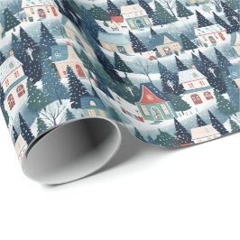 feestelijk kerstdorp cadeaupapier