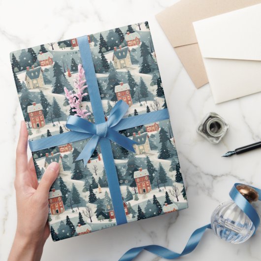  feestelijk kerstdorpspatroon cadeaupapier (Geschenken)